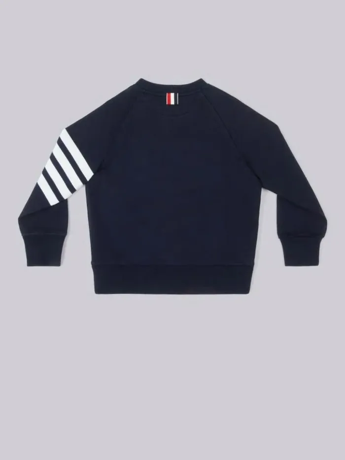 Thom Browne Classic Cotton Loopback Jersey Engineered Raglan Sleeve 4bar Sweatshirt Navy GirlsBoys Sweats And Tshirt Thom Browne Classic Cotton Loopback Jersey Engineered Raglan Sleeve 4bar Sweatshirt Navy GirlsBoys Sweats And Tshirt