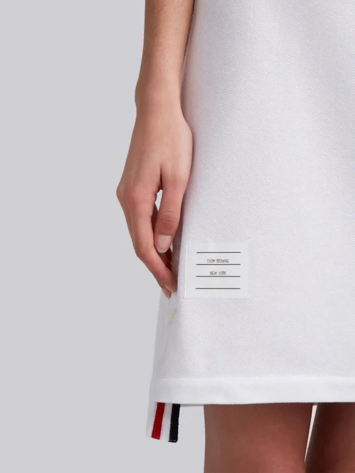 Thom Browne Classic Cotton Pique Center Back Stripe Aline Short Sleeve Polo Shirtdress White Women Dresses
