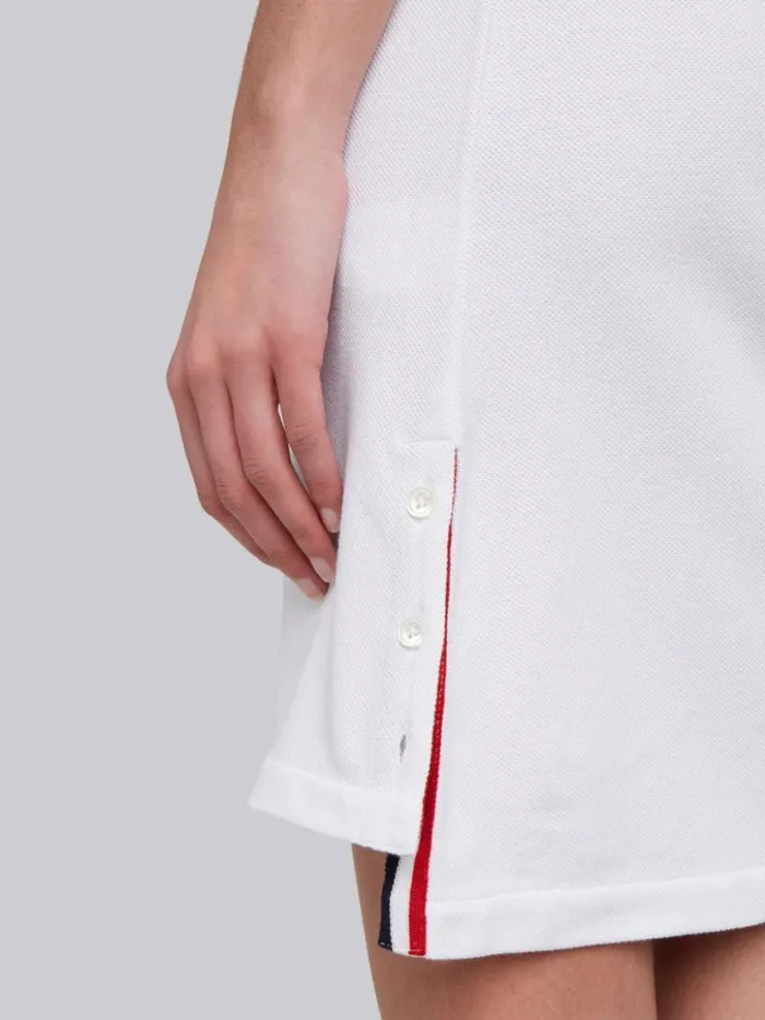 Thom Browne Classic Cotton Pique Center Back Stripe Aline Short Sleeve Polo Shirtdress White Women Dresses