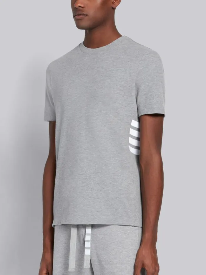 Thom Browne Classic Pique Rib Side Insert 4bar Tshirt Light Grey Men Tshirts and Polos Thom Browne Classic Pique Rib Side Insert 4bar Tshirt Light Grey Men Tshirts and Polos