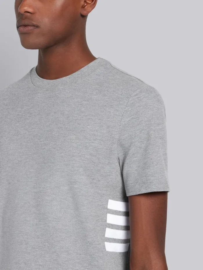 Thom Browne Classic Pique Rib Side Insert 4bar Tshirt Light Grey Men Tshirts and Polos Thom Browne Classic Pique Rib Side Insert 4bar Tshirt Light Grey Men Tshirts and Polos