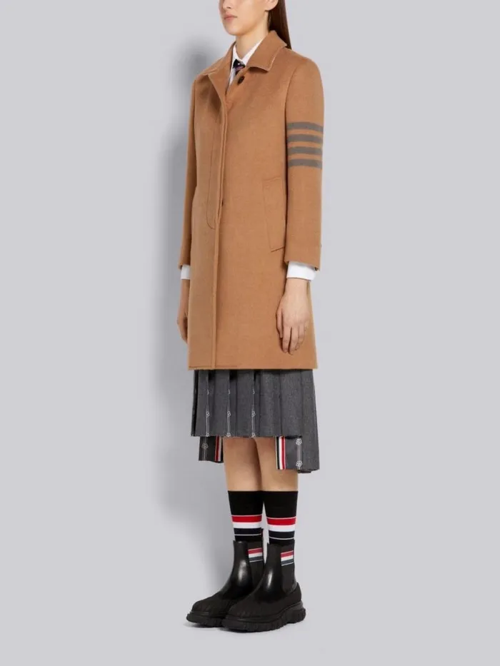Thom Browne Coat Weight Hair Engineered 4bar Narrow Shoulder Bal Collar Classic Overcoat Camel Women Outerwear