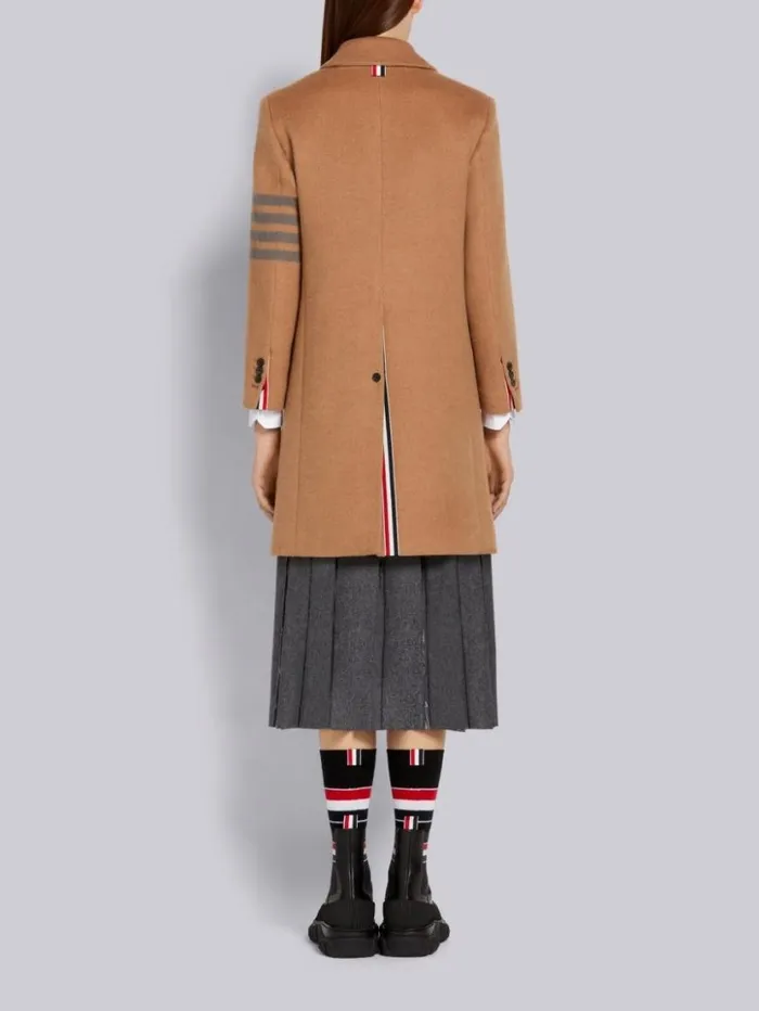 Thom Browne Coat Weight Hair Engineered 4bar Narrow Shoulder Bal Collar Classic Overcoat Camel Women Outerwear