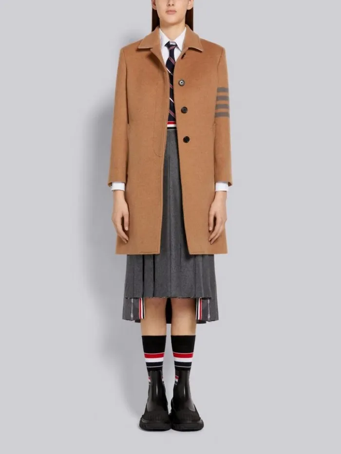 Thom Browne Coat Weight Hair Engineered 4bar Narrow Shoulder Bal Collar Classic Overcoat Camel Women Outerwear