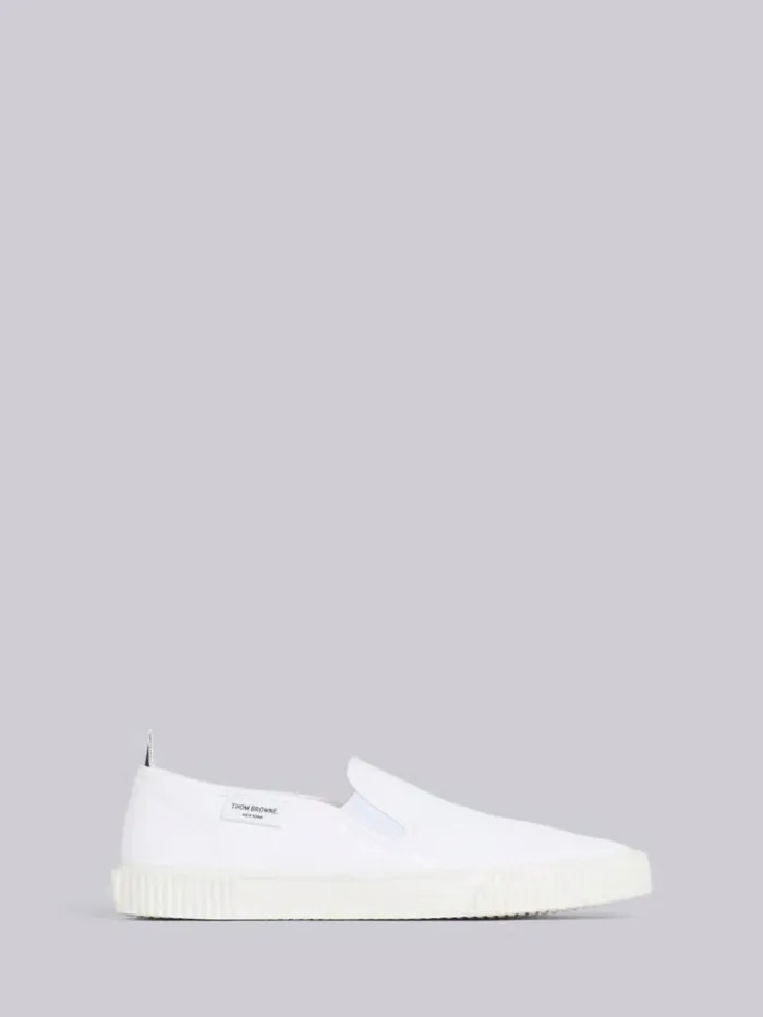 Thom Browne Cotton Canvas Slipon Heritage Trainer White Men Sneakers