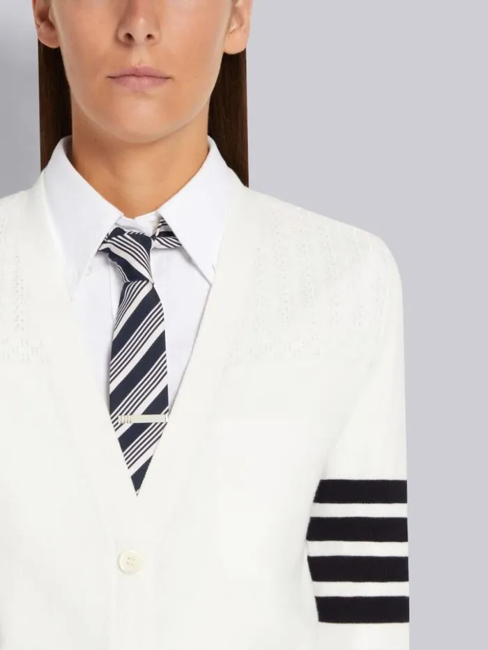 Thom Browne Cotton Hector Medallion 4bar Vneck Cardigan White Women Knitwear