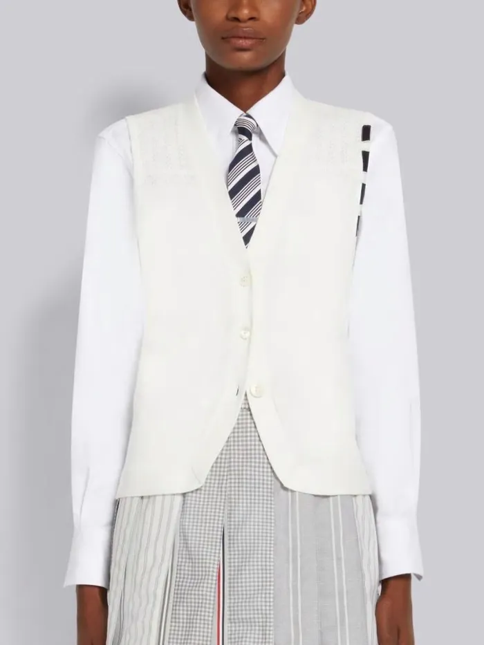 Thom Browne Cotton Hector Medallion 4bar Vneck Vest White Women Knitwear