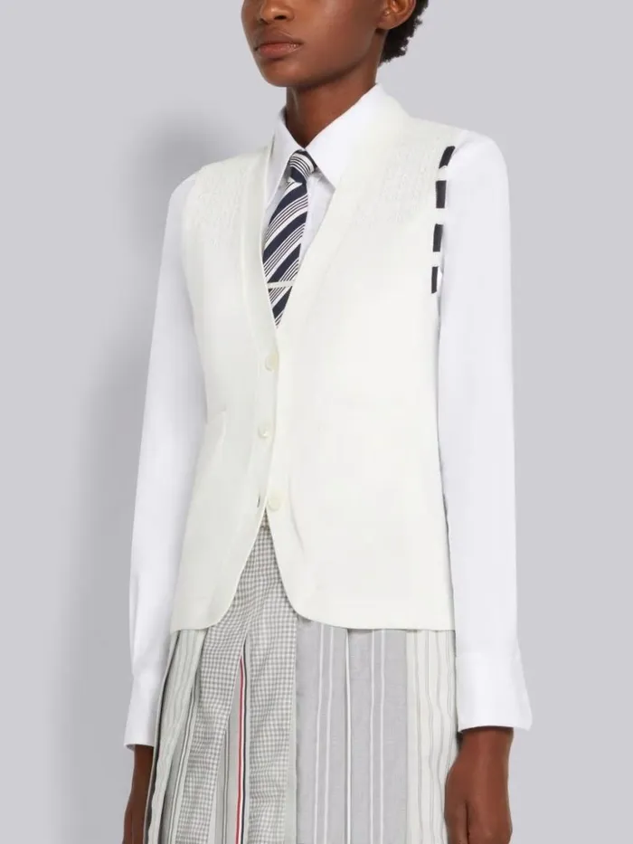 Thom Browne Cotton Hector Medallion 4bar Vneck Vest White Women Knitwear
