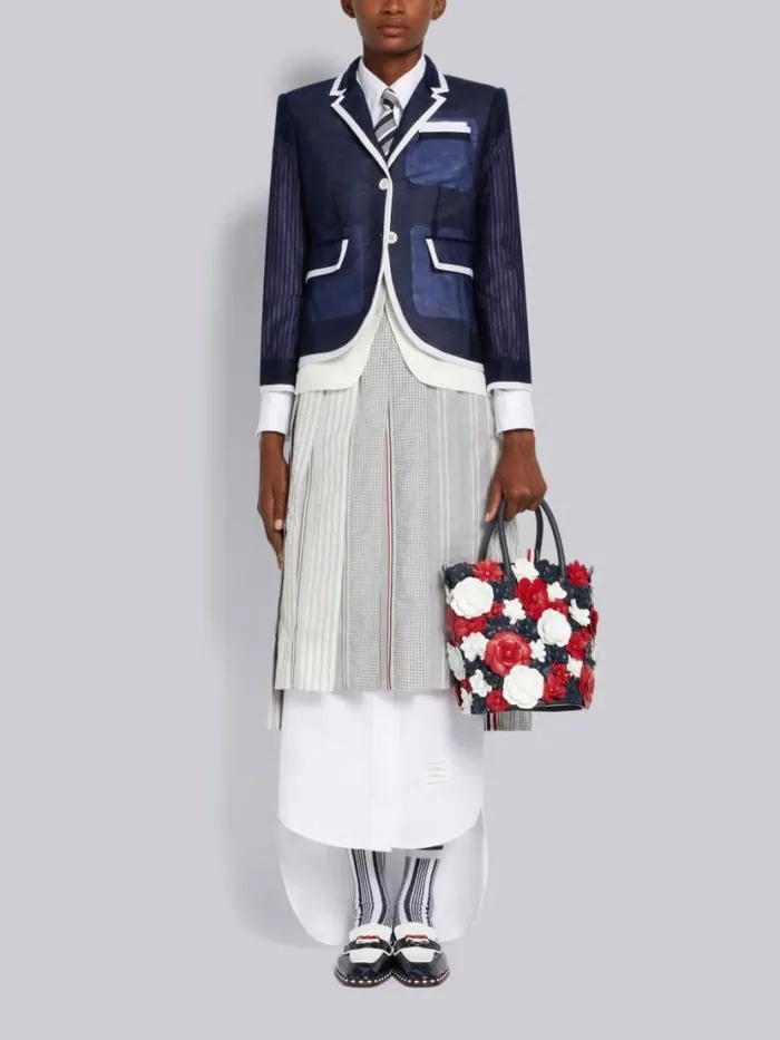 Thom Browne Cotton Hector Medallion 4bar Vneck Vest White Women Knitwear