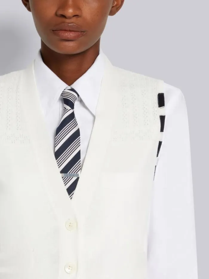 Thom Browne Cotton Hector Medallion 4bar Vneck Vest White Women Knitwear