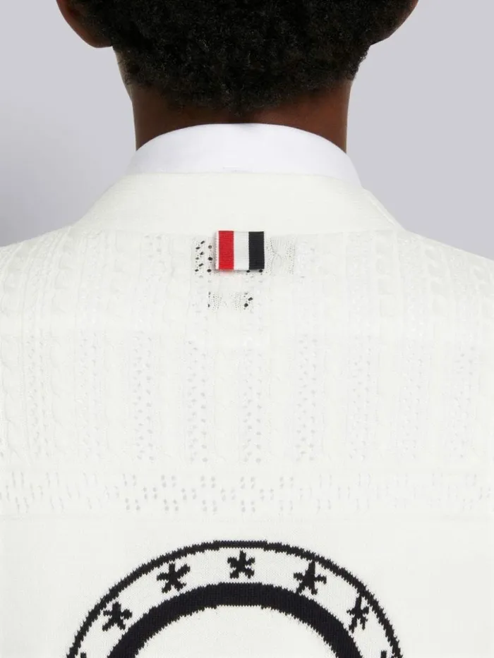 Thom Browne Cotton Hector Medallion 4bar Vneck Vest White Women Knitwear