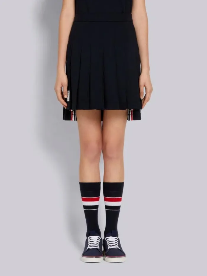Thom Browne Cotton Loopback Pleated Mini Skirt Navy Women Sweats