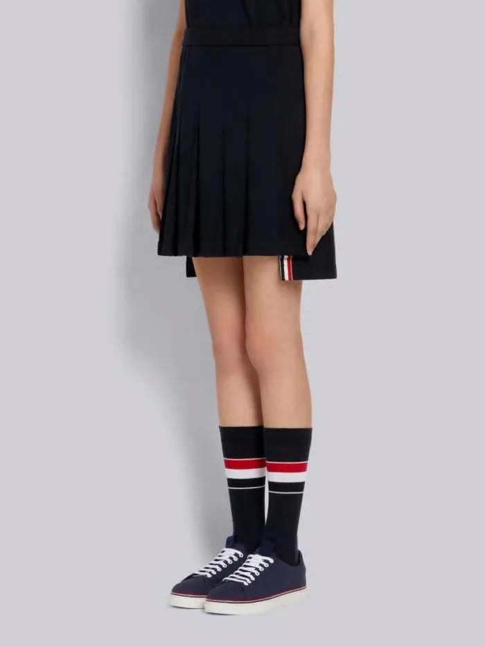Thom Browne Cotton Loopback Pleated Mini Skirt Navy Women Sweats