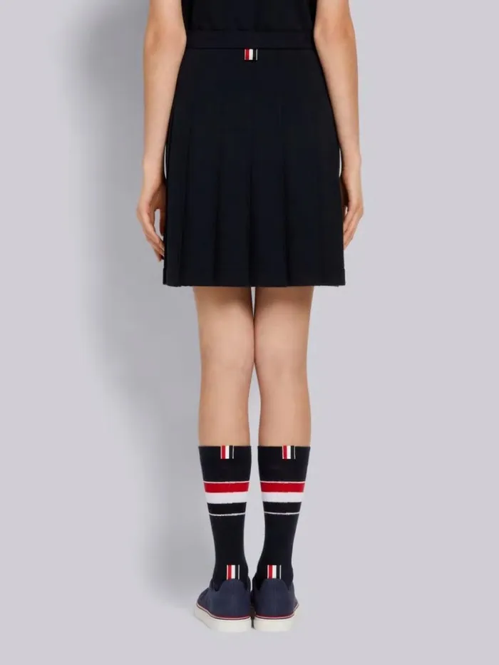 Thom Browne Cotton Loopback Pleated Mini Skirt Navy Women Sweats