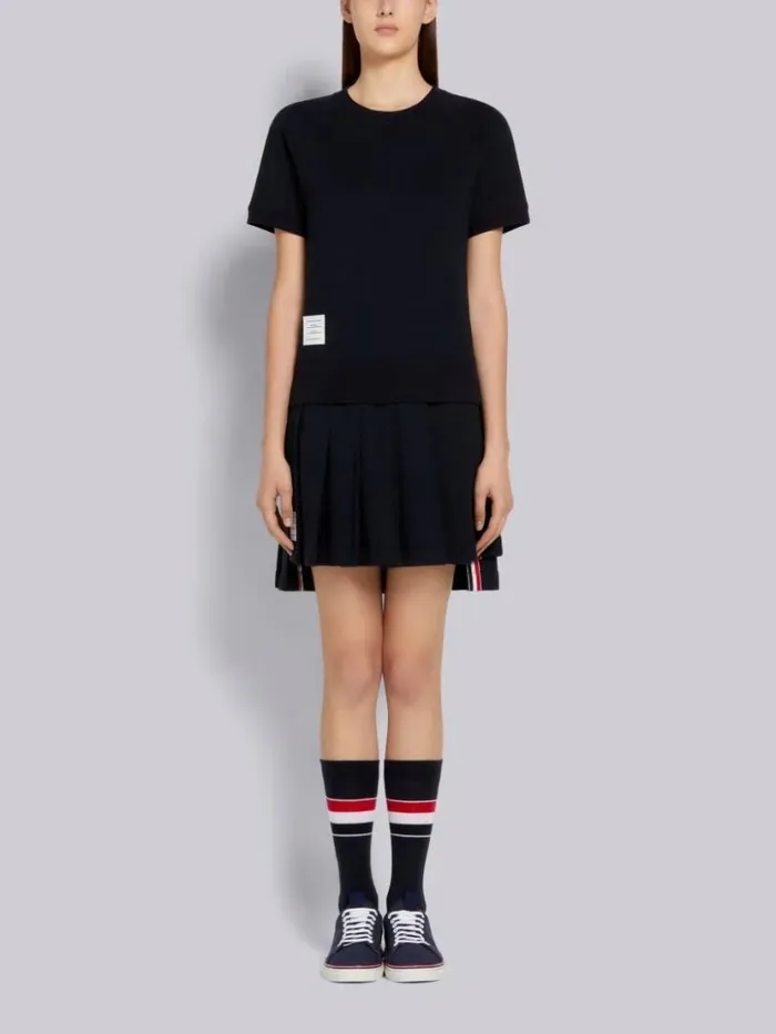 Thom Browne Cotton Loopback Pleated Mini Skirt Navy Women Sweats
