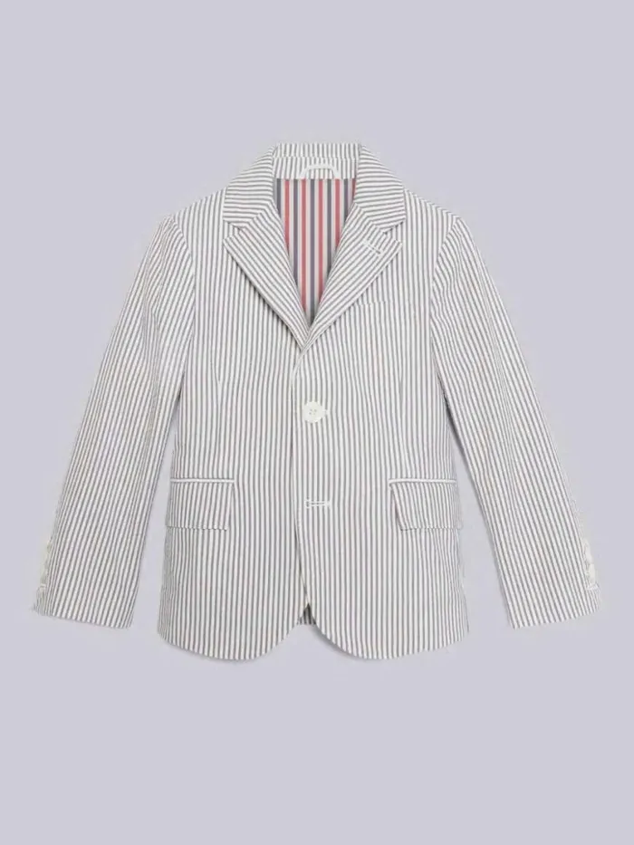 Thom Browne Cotton Seersucker Classic Sport Coat Medium Grey GirlsBoys Jackets And Outerwear Thom Browne Cotton Seersucker Classic Sport Coat Medium Grey GirlsBoys Jackets And Outerwear