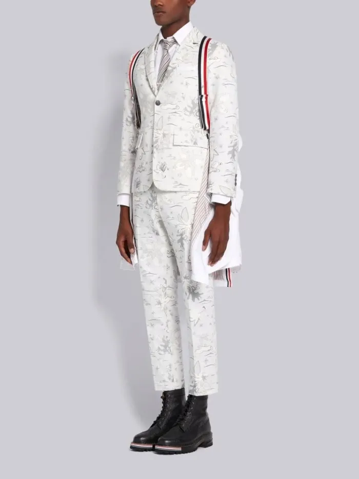 Thom Browne Down Filled Poly Twill Center Back Stripe Classic Chesterfield Overcoat White Men Outerwear