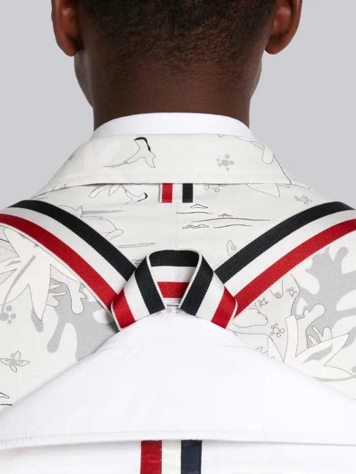 Thom Browne Down Filled Poly Twill Center Back Stripe Classic Chesterfield Overcoat White Men Outerwear