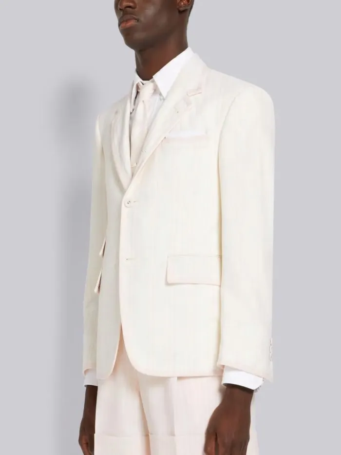 Thom Browne Dual Stripe Twist Yarn Suiting Tipping Single Vent Sport Coat Light Pink Men Jackets and Suiting