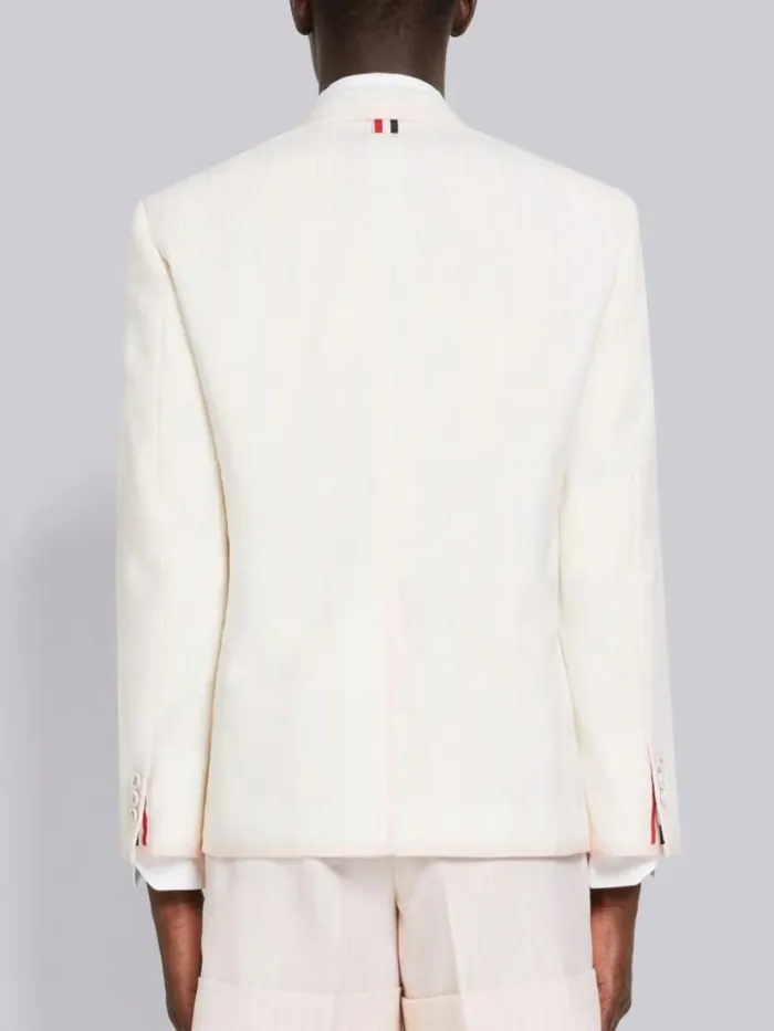Thom Browne Dual Stripe Twist Yarn Suiting Tipping Single Vent Sport Coat Light Pink Men Jackets and Suiting