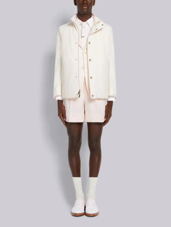 Thom Browne Dual Stripe Twist Yarn Suiting Tipping Single Vent Sport Coat Light Pink Men Jackets and Suiting