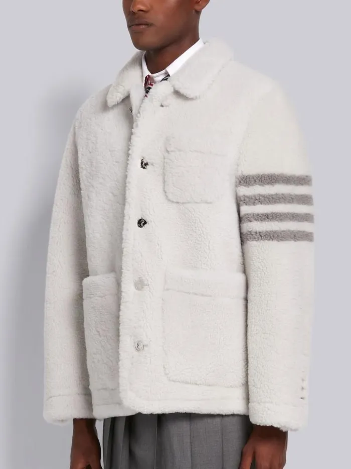 Thom Browne Dyed Shearling Round Collar 4bar Sack Jacket White Men Outerwear