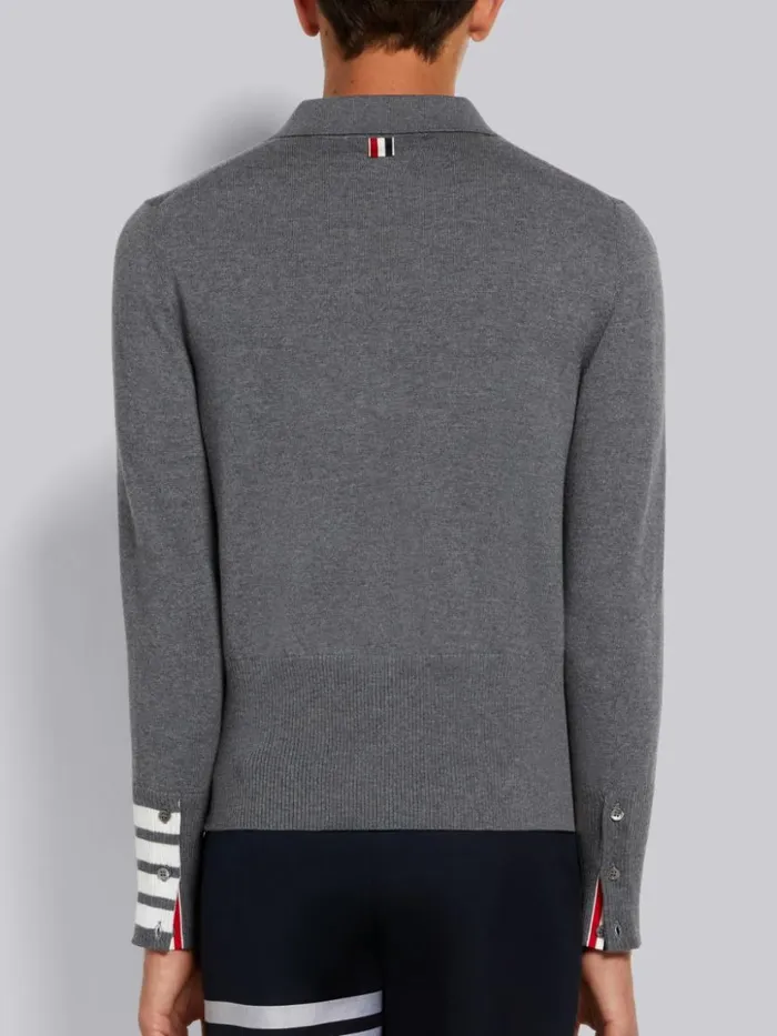 Thom Browne Fine Merino Wool 4bar Cuff Long Sleeve Polo Medium Grey Men Knitwear