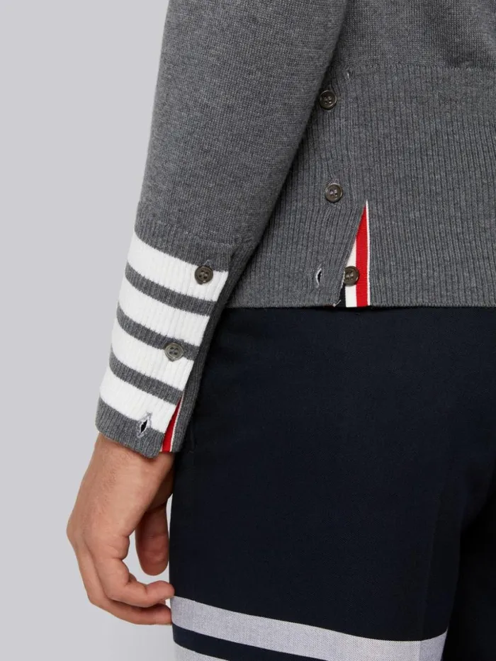 Thom Browne Fine Merino Wool 4bar Cuff Long Sleeve Polo Medium Grey Men Knitwear