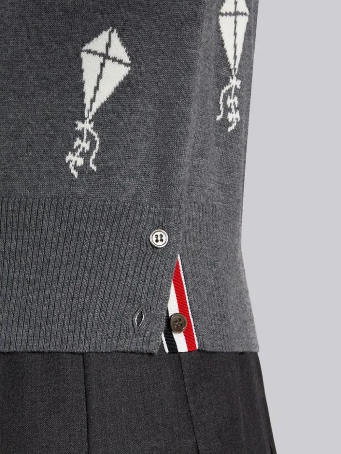 Thom Browne Fine Merino Wool Half Drop Sky Icons 4bar Relaxed Fit Polo Medium Grey Men Tshirts and Polos