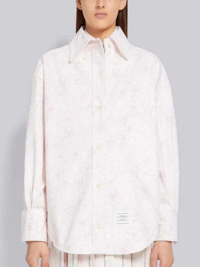 Thom Browne Floral Toile Printed Cotton Canvas Oversized Shirt Jacket Light Pink Women Tops and Shirts Thom Browne Floral Toile Printed Cotton Canvas Oversized Shirt Jacket Light Pink Women Tops and Shirts