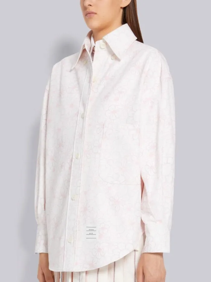 Thom Browne Floral Toile Printed Cotton Canvas Oversized Shirt Jacket Light Pink Women Tops and Shirts
