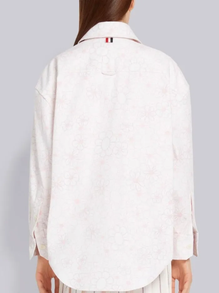 Thom Browne Floral Toile Printed Cotton Canvas Oversized Shirt Jacket Light Pink Women Tops and Shirts