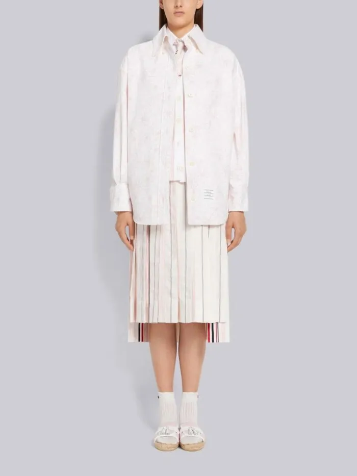 Thom Browne Floral Toile Printed Cotton Canvas Oversized Shirt Jacket Light Pink Women Tops and Shirts