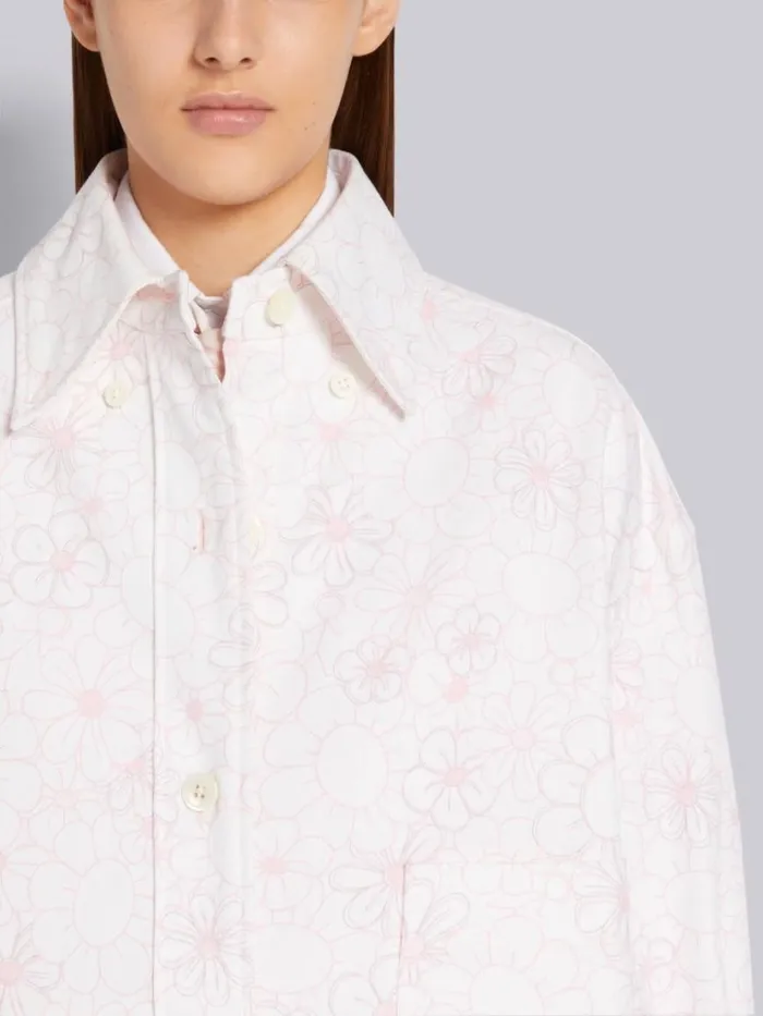 Thom Browne Floral Toile Printed Cotton Canvas Oversized Shirt Jacket Light Pink Women Tops and Shirts