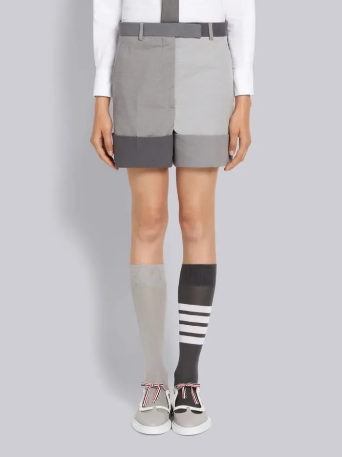 Thom Browne Funmix Cotton Seersucker Sack Short Silver Women Skirts
