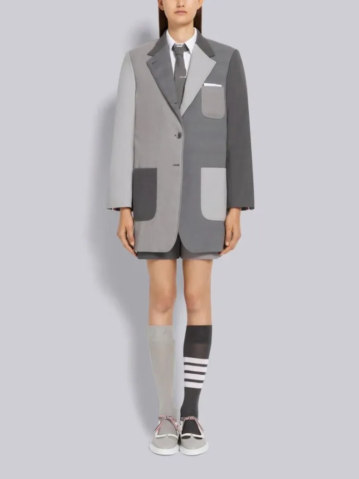 Thom Browne Funmix Cotton Seersucker Sack Short Silver Women Skirts