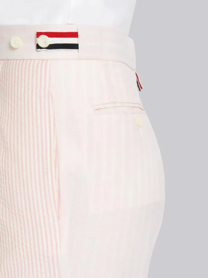 Thom Browne Funmix Hairline Stripe Twist Yarn Suiting And Wool Seersucker Low Rise Side Tab Slim Trouser Light Pink Women Trousers