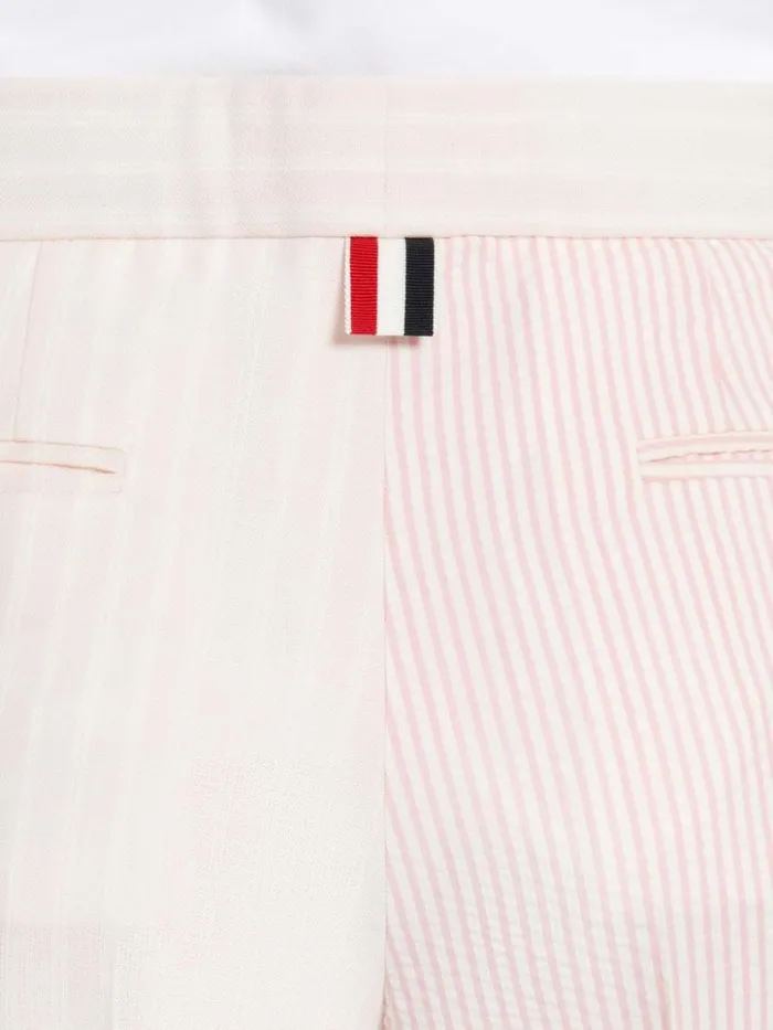 Thom Browne Funmix Hairline Stripe Twist Yarn Suiting And Wool Seersucker Low Rise Side Tab Slim Trouser Light Pink Women Trousers