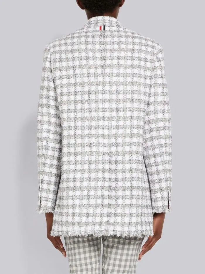 Thom Browne Gingham Check Tweed Frayed Oversized Sack Jacket Medium Grey Women Jackets