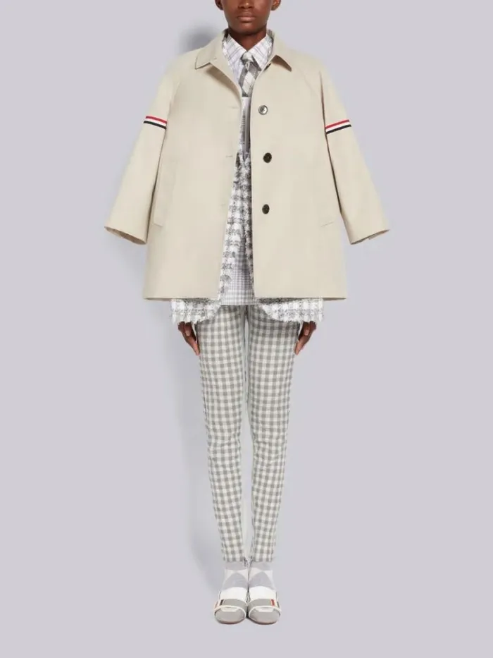 Thom Browne Gingham Check Tweed Frayed Oversized Sack Jacket Medium Grey Women Jackets