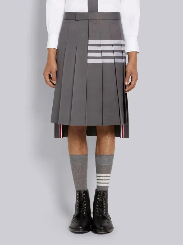 Thom Browne Hairline Madras Check Backstrap Pleated Knee Length Skirt Medium Grey Men Trousers