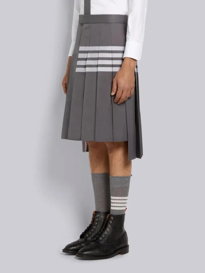 Thom Browne Hairline Madras Check Backstrap Pleated Knee Length Skirt Medium Grey Men Trousers