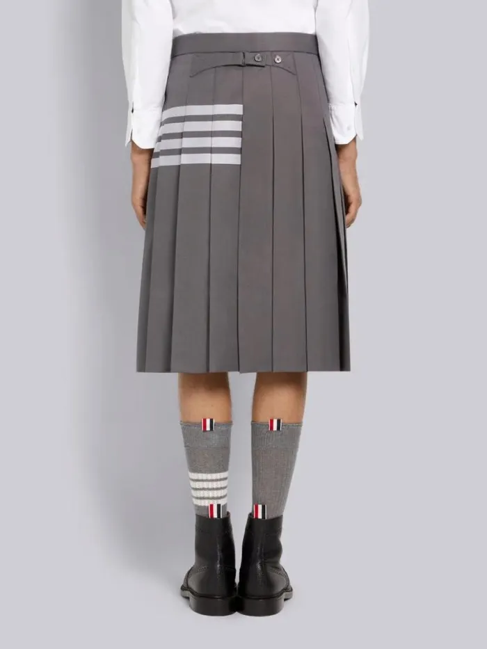 Thom Browne Hairline Madras Check Backstrap Pleated Knee Length Skirt Medium Grey Men Trousers