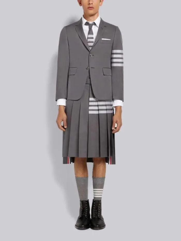 Thom Browne Hairline Madras Check Backstrap Pleated Knee Length Skirt Medium Grey Men Trousers