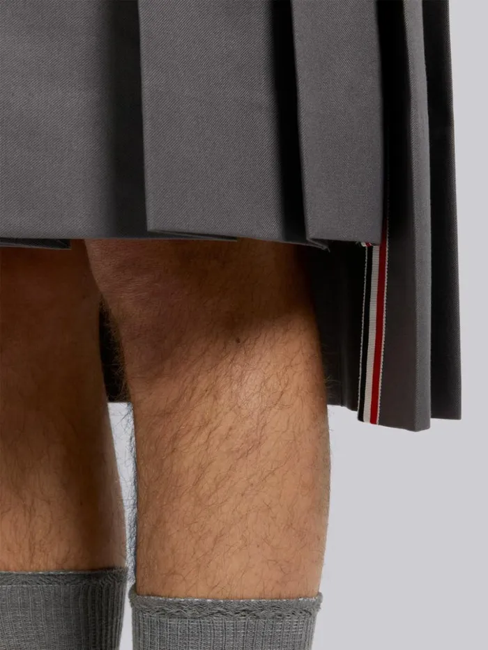 Thom Browne Hairline Madras Check Backstrap Pleated Knee Length Skirt Medium Grey Men Trousers