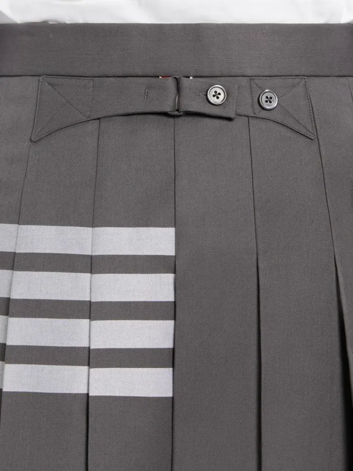 Thom Browne Hairline Madras Check Backstrap Pleated Knee Length Skirt Medium Grey Men Trousers