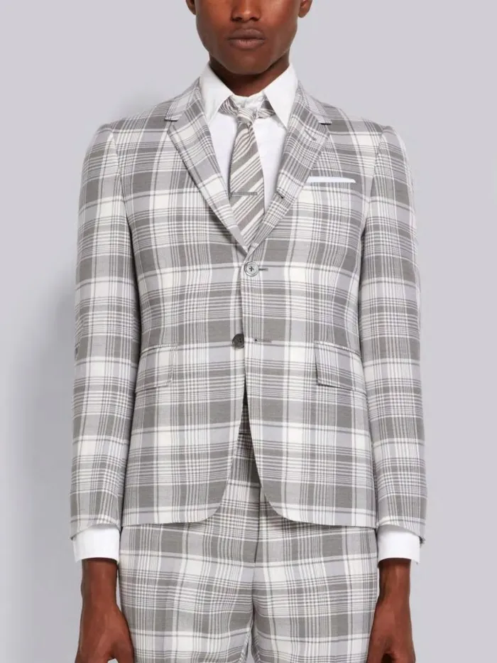 Thom Browne Hairline Madras Check Classic Jacket Medium Grey Men Jackets and Suiting