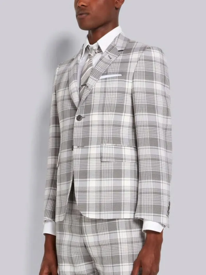 Thom Browne Hairline Madras Check Classic Jacket Medium Grey Men Jackets and Suiting