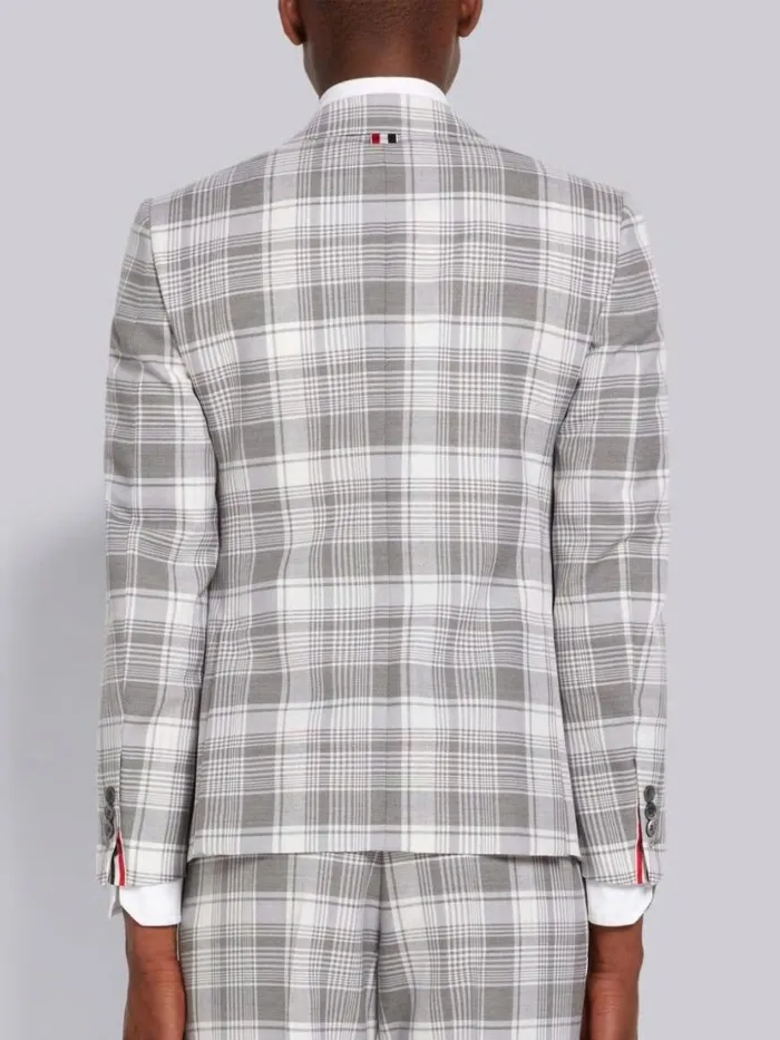 Thom Browne Hairline Madras Check Classic Jacket Medium Grey Men Jackets and Suiting