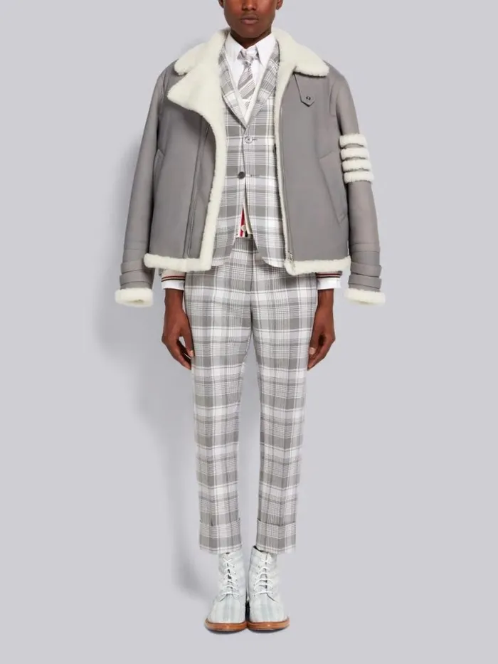 Thom Browne Hairline Madras Check Classic Jacket Medium Grey Men Jackets and Suiting